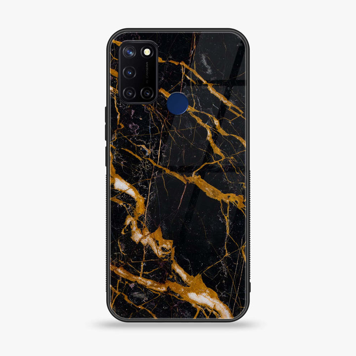 Realme 7i - Golden Black Marble - Premium Printed Glass soft Bumper Shock Proof Case
