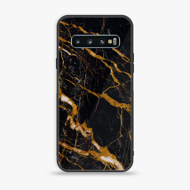 Samsung Galaxy S10 - Golden Black Marble - Premium Printed Glass soft Bumper Shock Proof Case