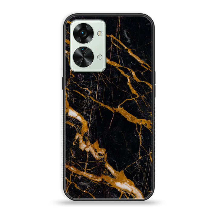 OnePlus Nord 2T 5G - Golden Black Marble - Premium Metal Printed soft Bumper Shock Proof Case