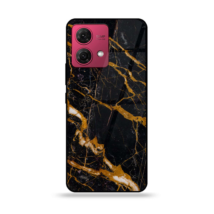 Motorola Moto G84 - Golden Black Marble - Premium Printed Glass soft Bumper Shock Proof Case