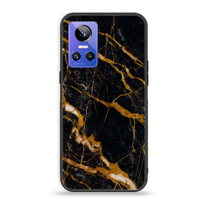 Realme GT Neo 3 - Golden Black Marble - Premium Printed Glass soft Bumper Shock Proof Case