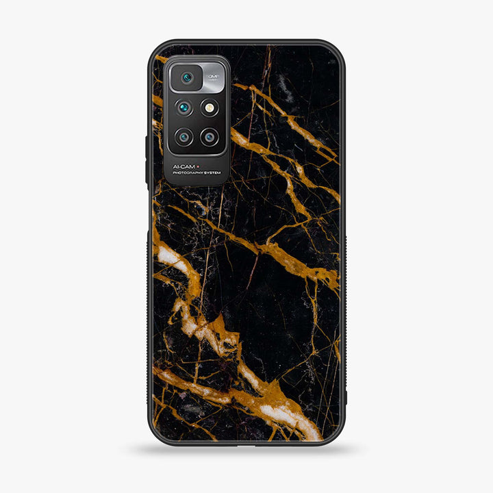 Xiaomi Redmi 10 - Golden Black Marble - Premium Printed Glass soft Bumper Shock Proof Case