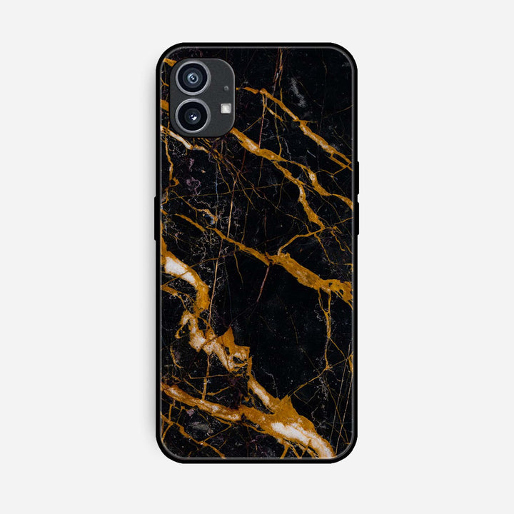 Nothing Phone (1) - Golden Black Marble - Premium Printed Glass soft Bumper Shock Proof Case  CS-35477