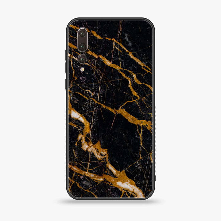 Huawei P20 Pro - Golden Black Marble - Premium Printed Glass soft Bumper Shock Proof Case