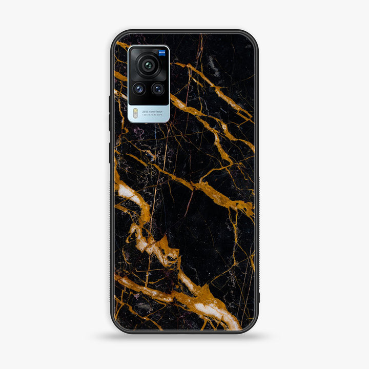 Vivo X60 Pro - Golden Black Marble - Premium Printed Glass soft Bumper Shock Proof Case