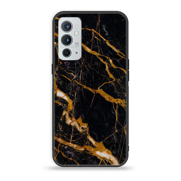 OnePlus 9RT 5G - Golden Black Marble - Premium Printed Glass soft Bumper Shock Proof Case