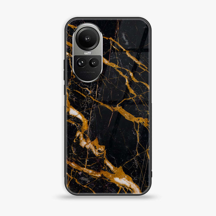 Oppo Reno10 Pro - Golden Black Marble - Premium Printed Glass soft Bumper Shock Proof Case