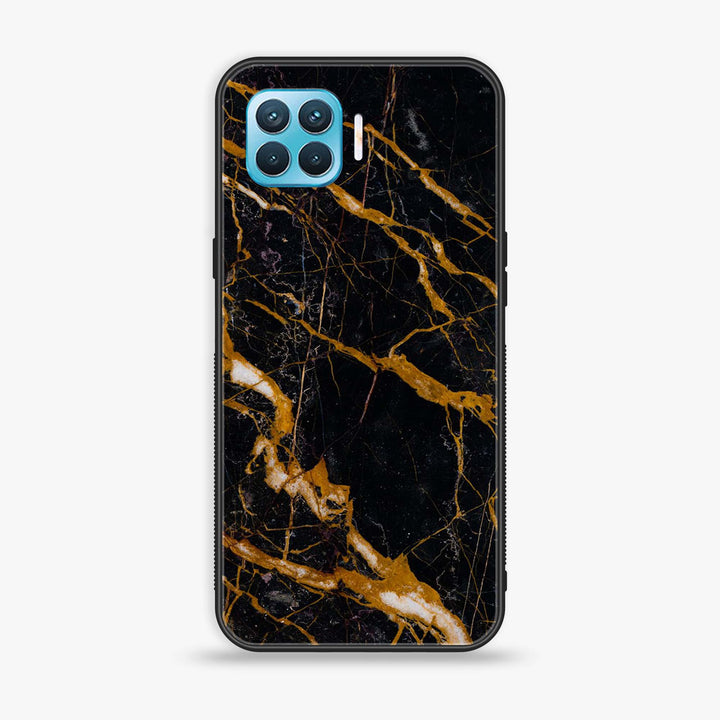 Oppo F17 Pro - Golden Black Marble - Premium Printed Glass soft Bumper Shock Proof Case