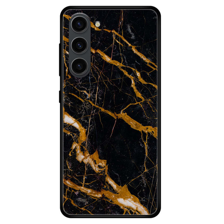 Samsung Galaxy S23 Plus - Golden Black Marble - Premium Metal Printed soft Bumper shock Proof Case
