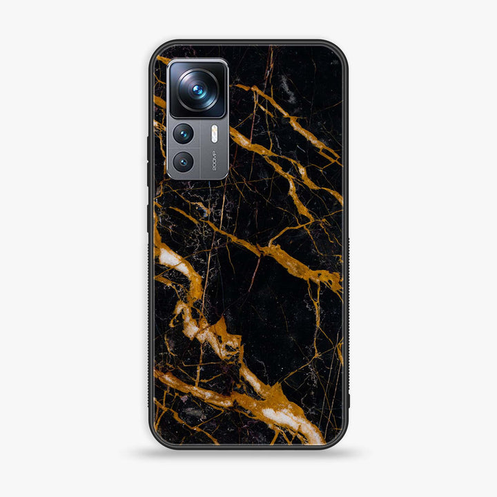 Xiaomi 12T - Golden Black Marble - Premium Printed Glass soft Bumper Shock Proof Case