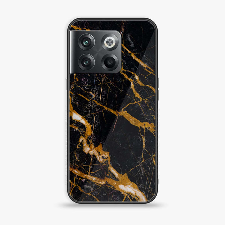 Oneplus 10T - Golden Black Marble - Premium Printed Glass soft Bumper Shock Proof Case