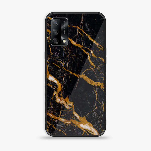 Oppo A74 - Golden Black Marble - Premium Printed Glass soft Bumper Shock Proof Case