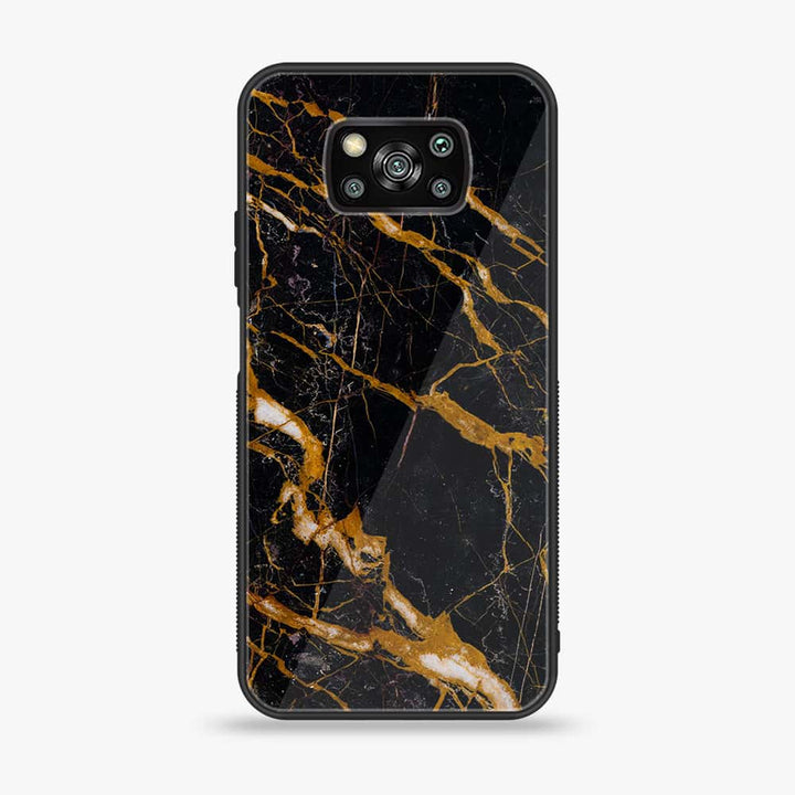 Xiaomi Poco X3 - Golden Black Marble - Premium Printed Glass soft Bumper Shock Proof Case