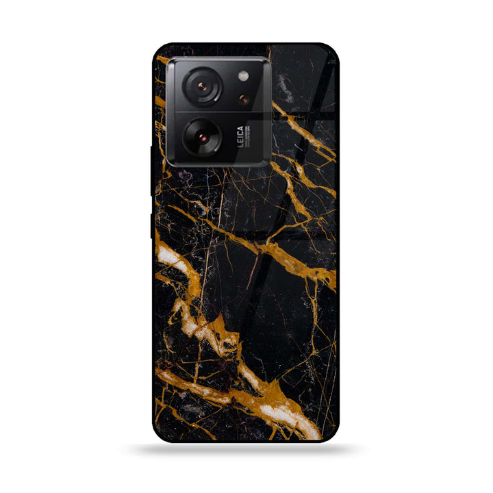 Xiaomi 13T - Golden Black Marble - Premium Printed Glass soft Bumper Shock Proof Case