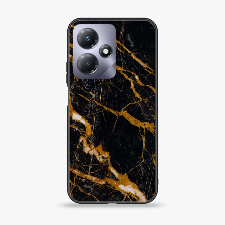 Infinix Hot 30 - Golden Black Marble - Premium Metal Printed soft Bumper shock Proof Case