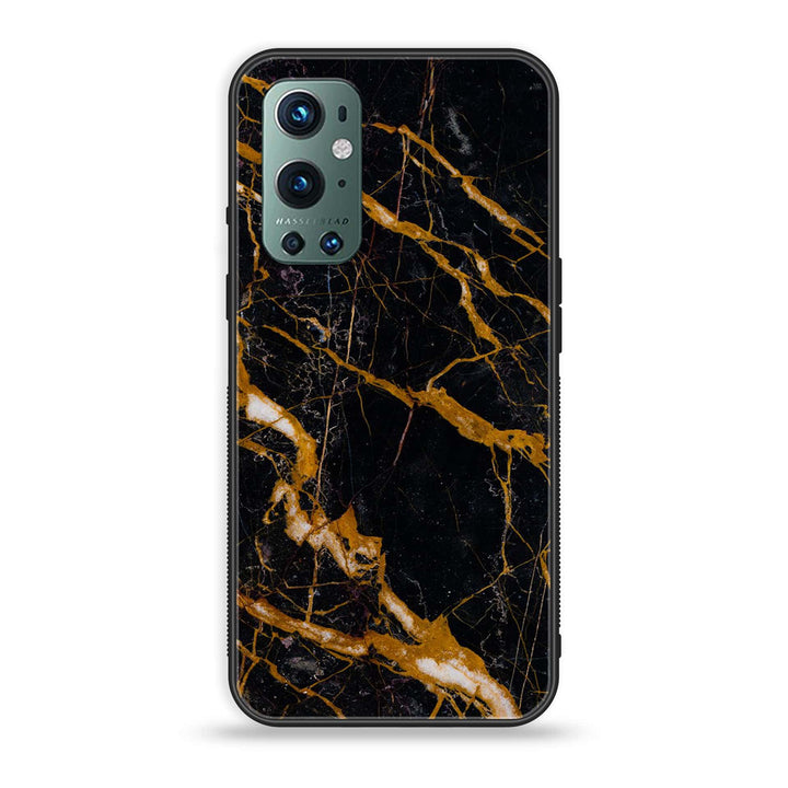 OnePlus 9 Pro - Golden Black Marble - Premium Metal Printed soft Bumper Shock Proof Case CS-19981