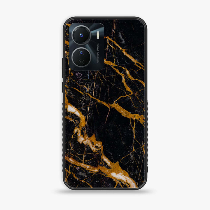 Vivo Y16 - Golden Black Marble - Premium Printed Glass soft Bumper Shock Proof Case