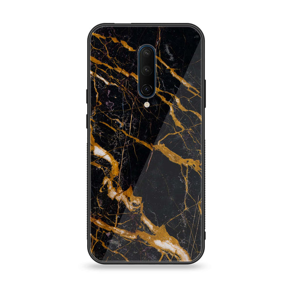 OnePlus 7 Pro - Golden Black Marble - Premium Printed Glass soft Bumper Shock Proof Case