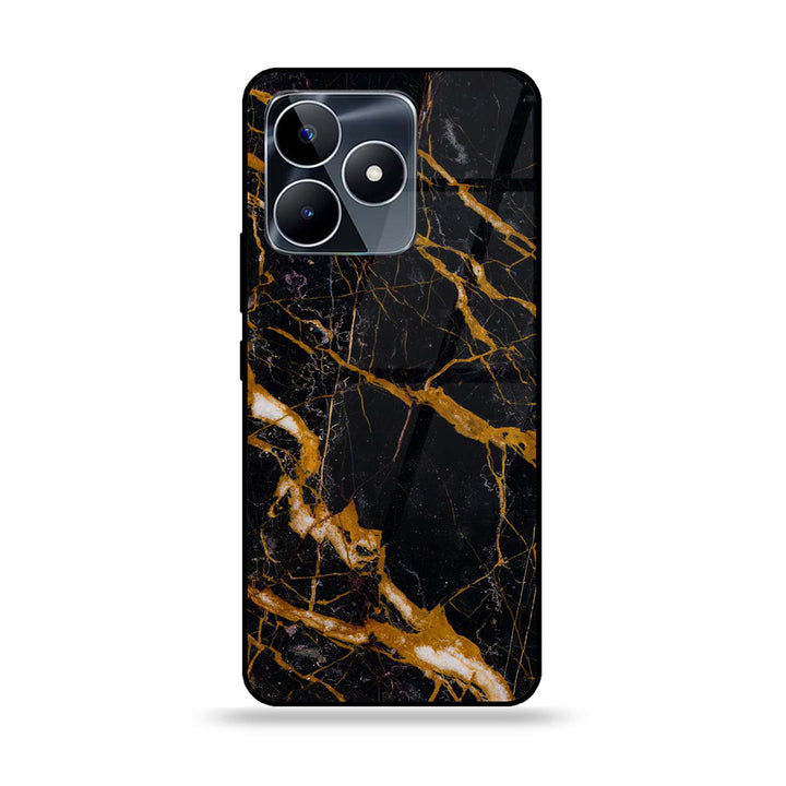 Realme C53 / C51 / Note 50  - Golden Black Marble - Premium Printed Glass soft Bumper Shock Proof Case CS-13204