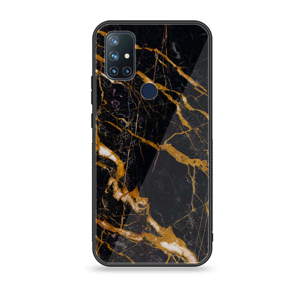 OnePlus Nord N10 - Golden Black Marble - Premium Printed Glass soft Bumper Shock Proof Case