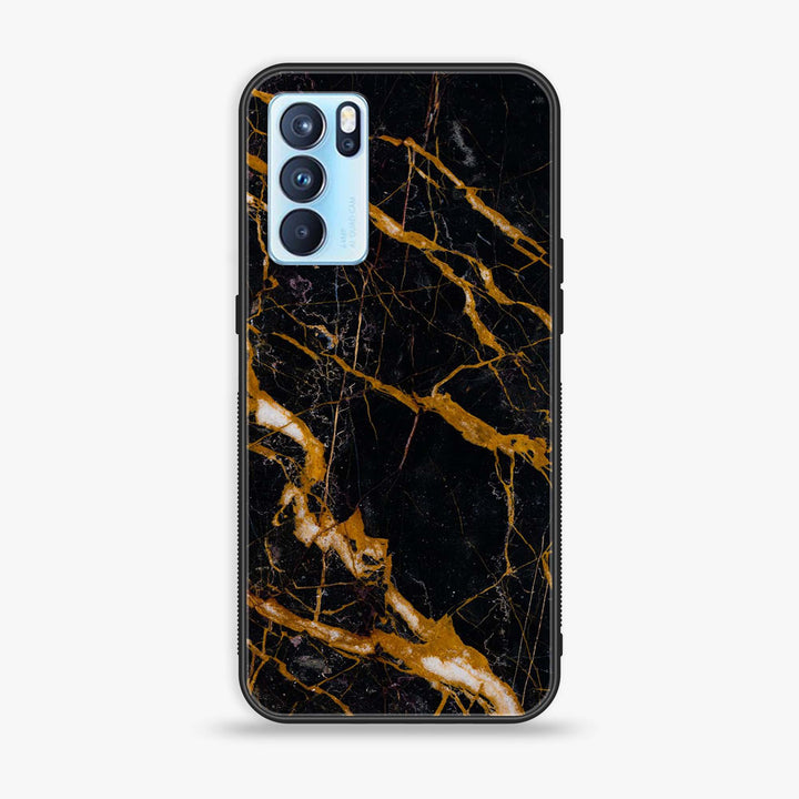 Oppo Reno 6 Pro - Golden Black Marble - Premium Printed Glass soft Bumper Shock Proof Case
