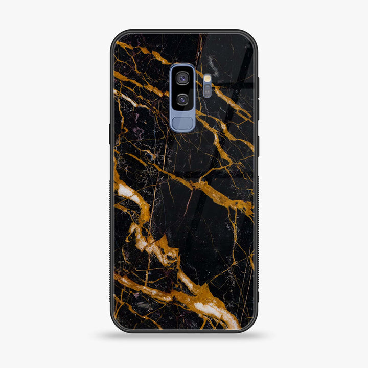 Samsung Galaxy S9 Plus - Golden Black Marble - Premium Printed Glass soft Bumper Shock Proof Case  CS-25893 CS-27360