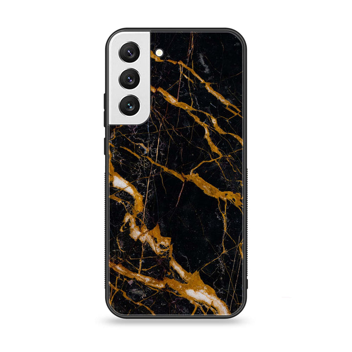 Samsung Galaxy S22 Plus - Golden Black Marble - Premium Metal Printed soft Bumper shock Proof Case