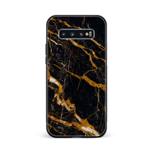 Galaxy S10 Plus - Golden Black Marble - Premium Printed Glass soft Bumper Shock Proof Case