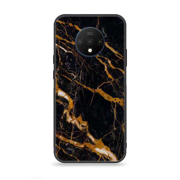 OnePlus 7T - Golden Black Marble - Premium Printed Glass soft Bumper Shock Proof Case