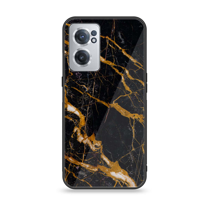 OnePlus Nord CE 2 5G - Golden Black Marble - Premium Metal Printed soft Bumper Shock Proof Case