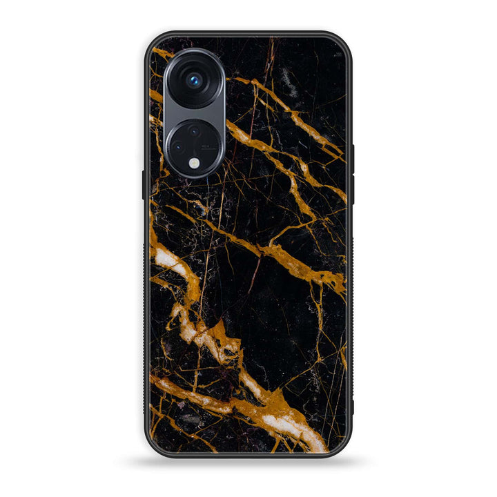 OPPO Reno 8T 5G - Golden Black Marble - Premium Printed Glass soft Bumper Shock Proof Case
