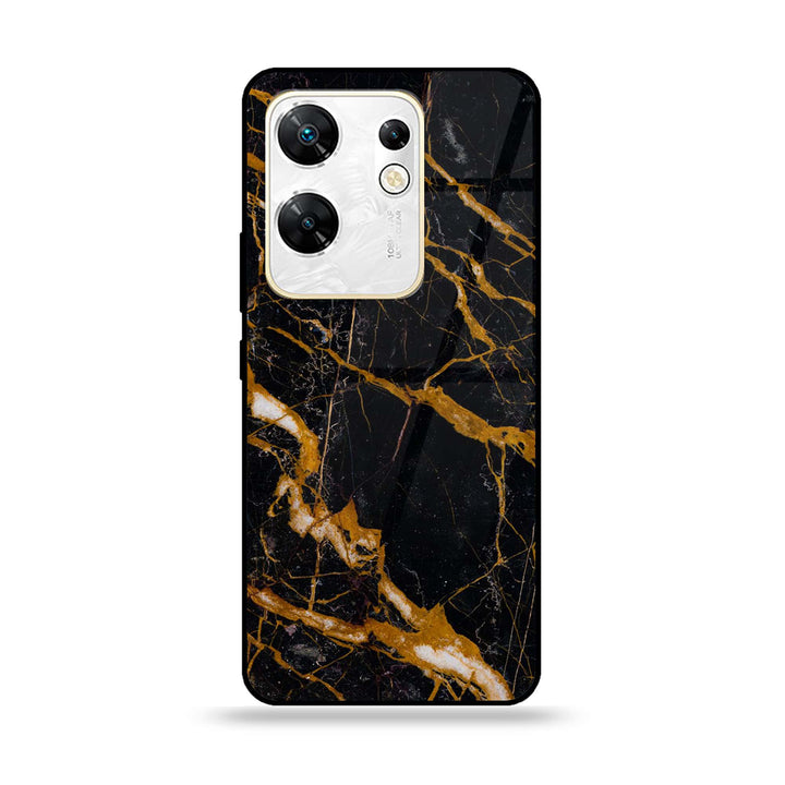 Infinix Zero 30 4G - Golden Black Marble - Premium Metal Printed soft Bumper shock Proof Case