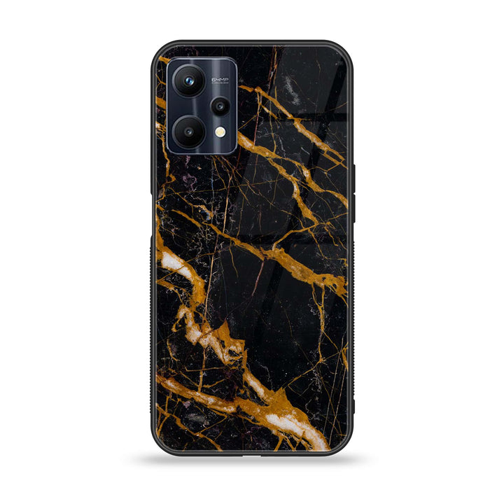 Realme V25 - Golden Black Marble - Premium Printed Glass soft Bumper Shock Proof Case