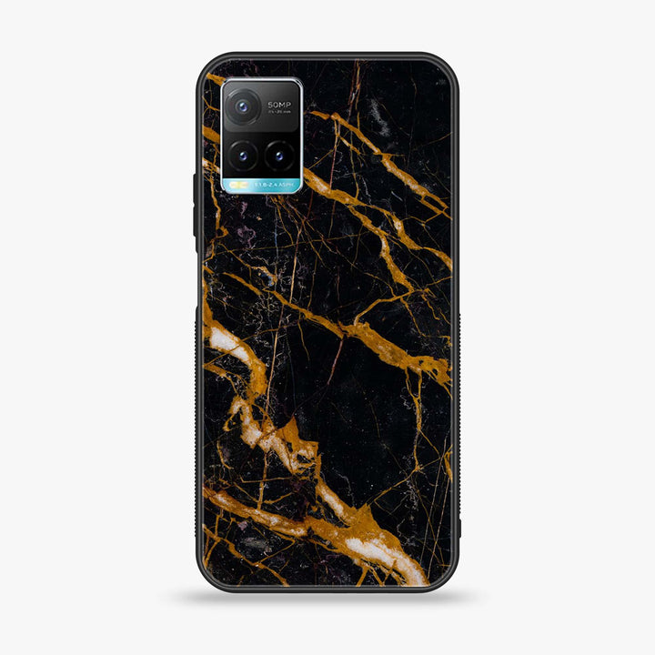 Vivo Y21a - Golden Black Marble - Premium Printed Glass soft Bumper Shock Proof Case
