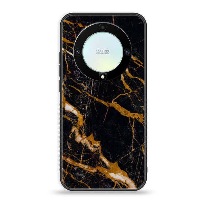 HONOR X9A - Golden Black Marble - Premium Printed Glass soft Bumper Shock Proof Case