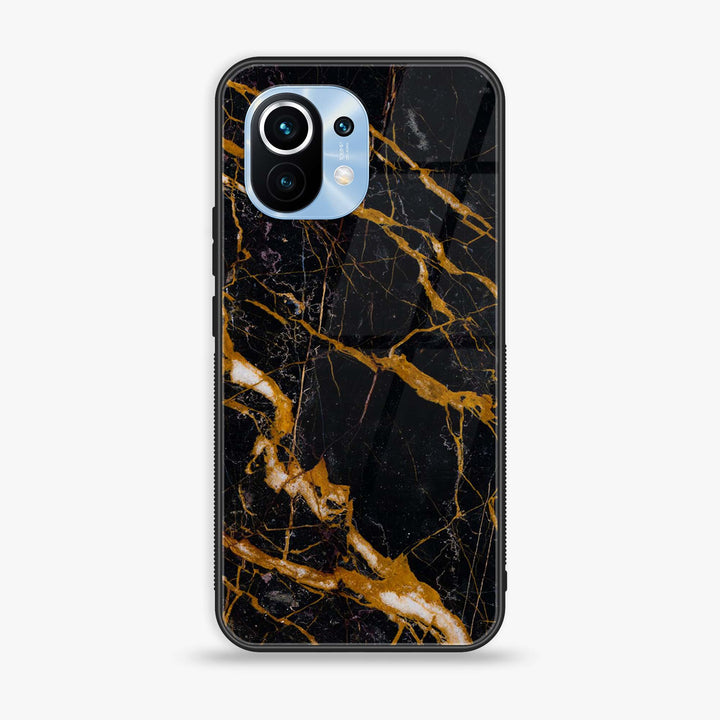 Xiaomi 11 Lite 5G NE - Golden Black Marble - Premium Printed Glass soft Bumper Shock Proof Case