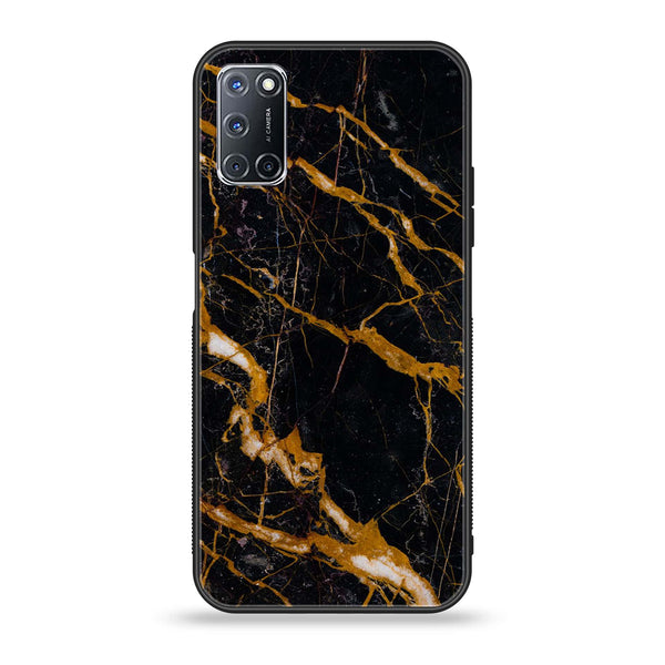 Oppo A52 - Golden Black Marble - Premium Printed Glass soft Bumper Shock Proof Case