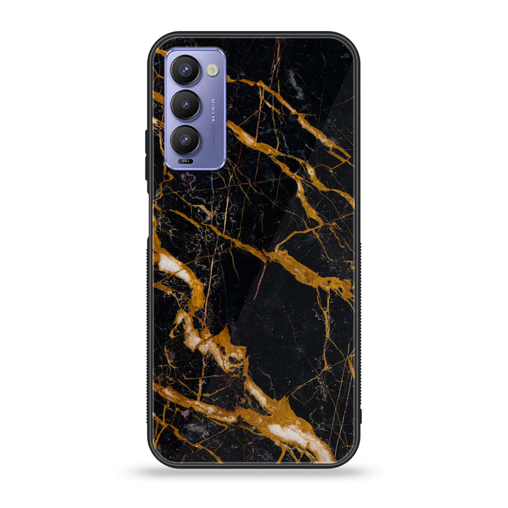 Tecno Camon 18 - Golden Black Marble - Premium Printed Glass soft Bumper Shock Proof Case