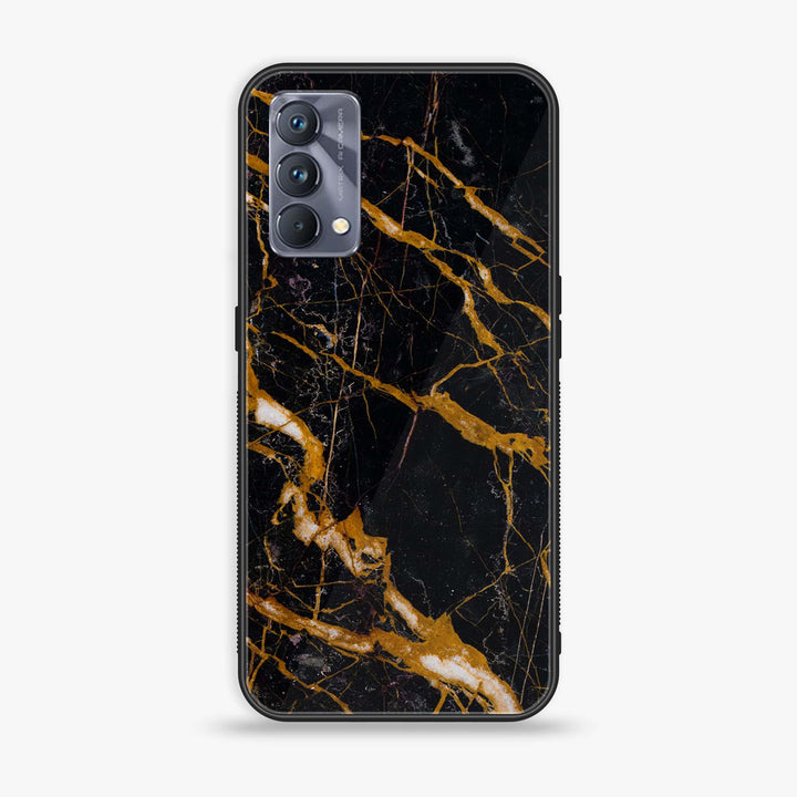 Realme GT Master Edition - Golden Black Marble - Premium Printed Glass soft Bumper Shock Proof Case