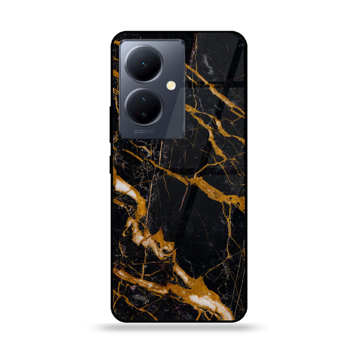 Vivo Y78 Plus 5G - Golden Black Marble - Premium Printed Glass soft Bumper Shock Proof Case
