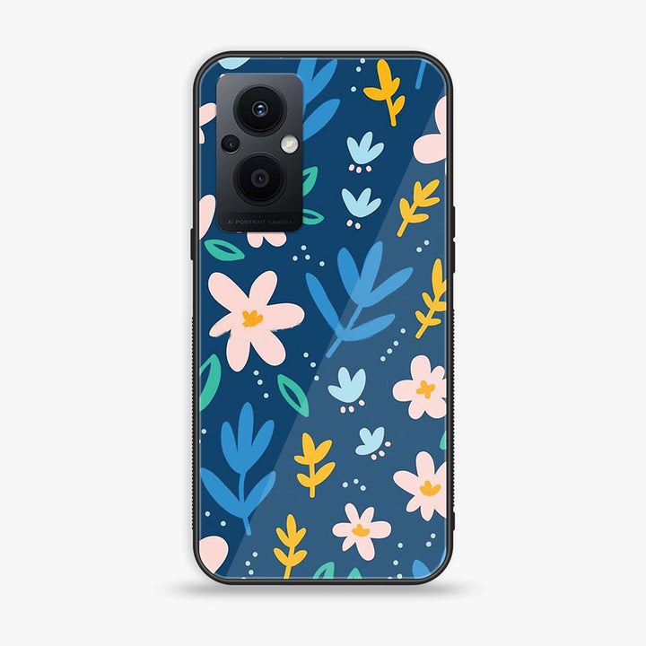 Oppo Reno 7z - Colorful Flowers - Premium Printed Glass soft Bumper Shock Proof Case