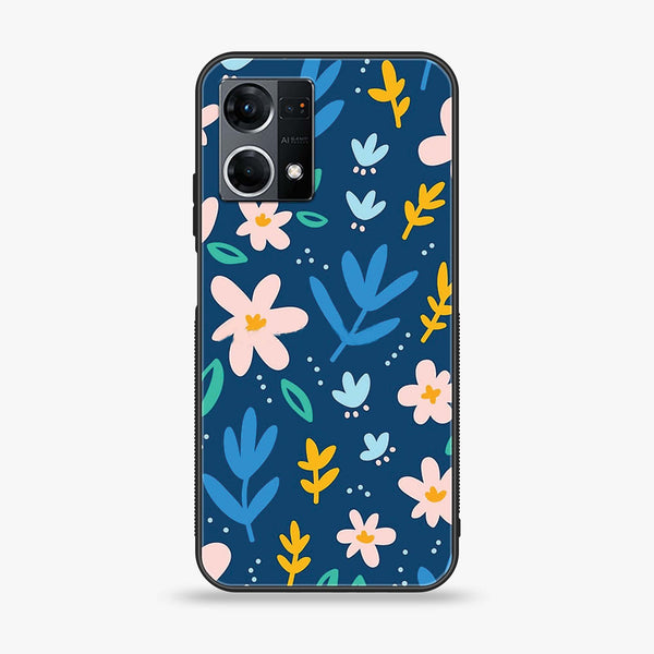 Oppo Reno 7 - Colorful Flowers - Premium Printed Glass soft Bumper Shock Proof Case