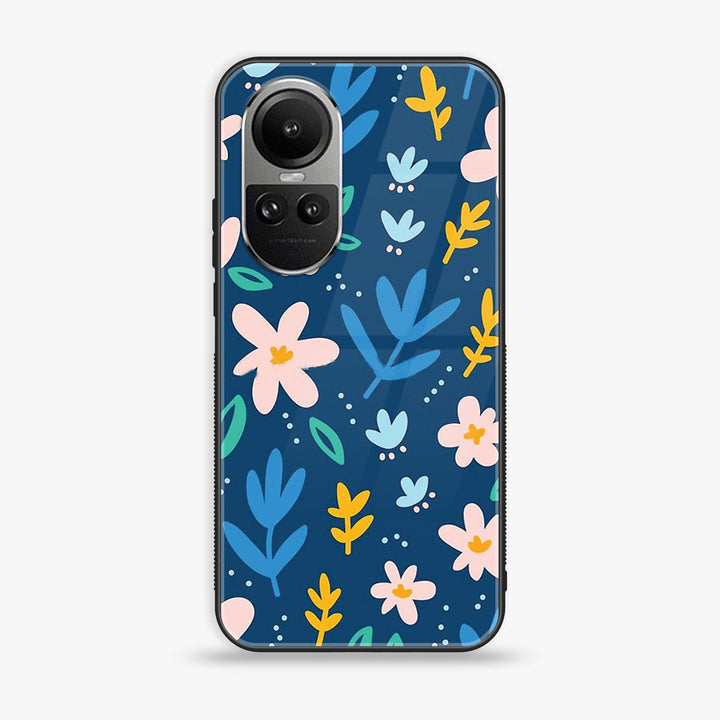 OPPO Reno 10 - Colorful Flowers - Premium Printed Glass soft Bumper Shock Proof Case CS-12623