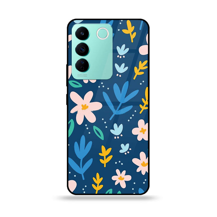 Vivo V27e - Colorful Flowers - Premium Printed Glass soft Bumper Shock Proof Case