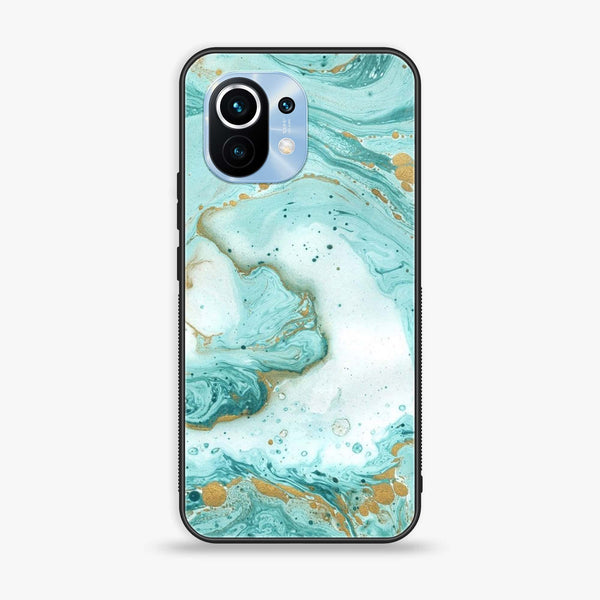 Xiaomi Mi 11 - Aqua Blue Marble Design - Premium Printed Glass soft Bumper Shock Proof Case