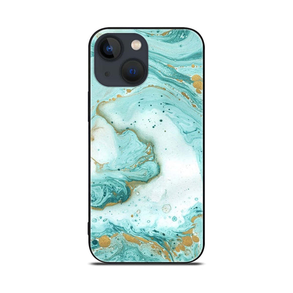 iPhone 14 - Aqua Blue Marble Design - Premium Printed Glass soft Bumper shock Proof Case