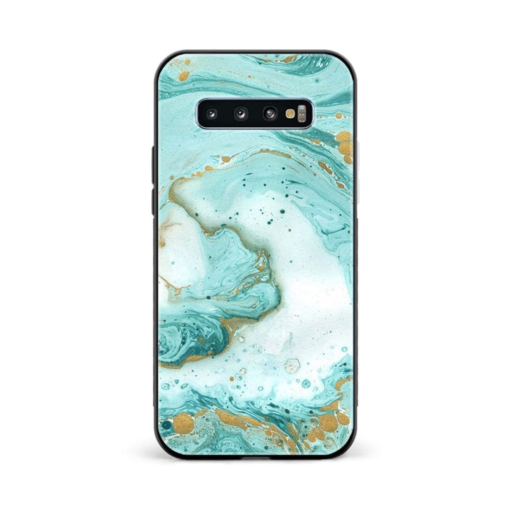 Galaxy S10 Plus - Aqua Blue Marble Design - Premium Printed Glass soft Bumper Shock Proof Case