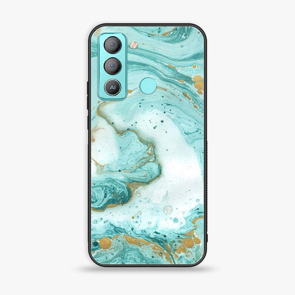 Tecno POP 5 LTE - Aqua Blue Marble Design - Premium Printed Glass soft Bumper Shock Proof Case