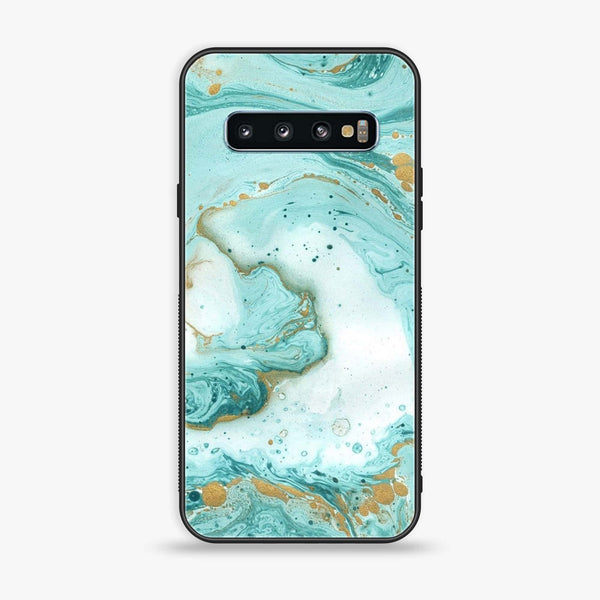 Samsung Galaxy S10 - Aqua Blue Marble Design - Premium Printed Glass soft Bumper Shock Proof Case CS-46257