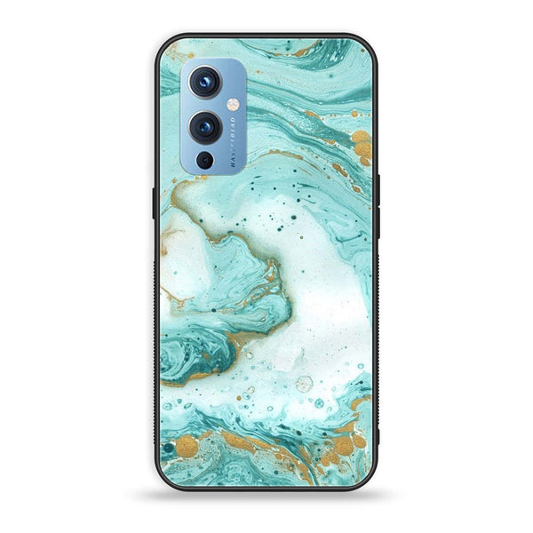 OnePlus 9 - Aqua Blue Marble Design - Premium Printed Glass soft Bumper Shock Proof Case